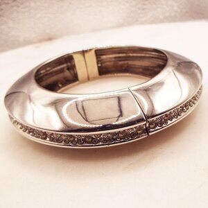 *RARE* ALEXIS BITTAR EARTHQUAKE ANGLED SILVER W/CRYSTAL CLAMPER CUFF BRACELET 29